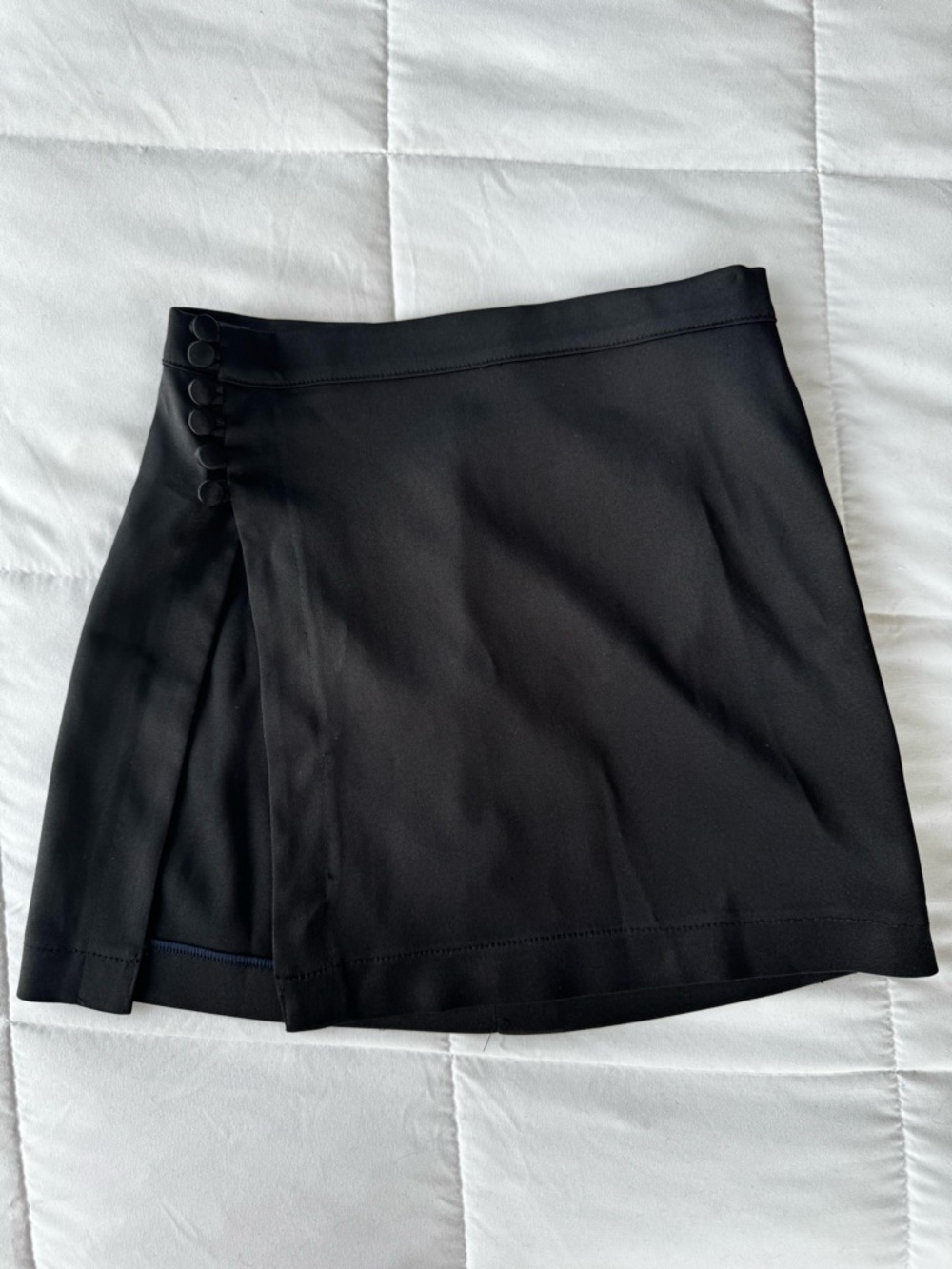 Satin Black Mini Skirt with Split
